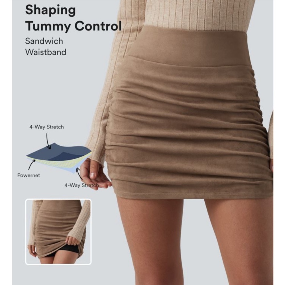 NWT Halara High Waisted Tummy Control Ruched Curved Hem Bodycon Skirt - Sz Lg